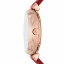 Emporio Armani Gianni T-Bar Mother of Pearl White Dial Red Leather Strap Watch For Women - AR60048